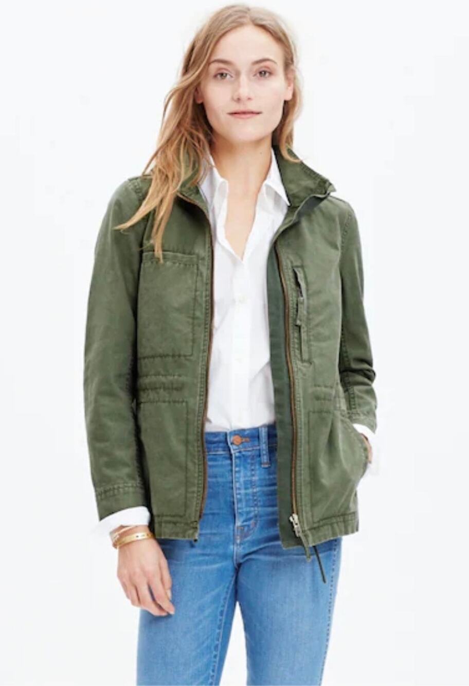 Madewell Fleet Jacket in Desert Olive XS Cotton Full Zip Military Utility Field